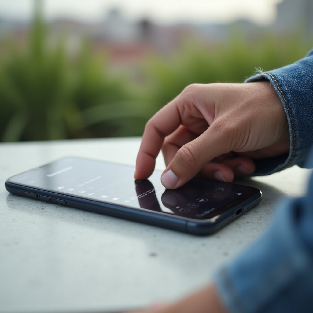 Detailní záběr na telefon s nastavením notifikací nákupní aplikace na venkovním stole